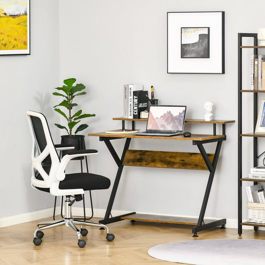 HOMCOM Industrial Computer Desk with Monitor Shelf and Storage, R